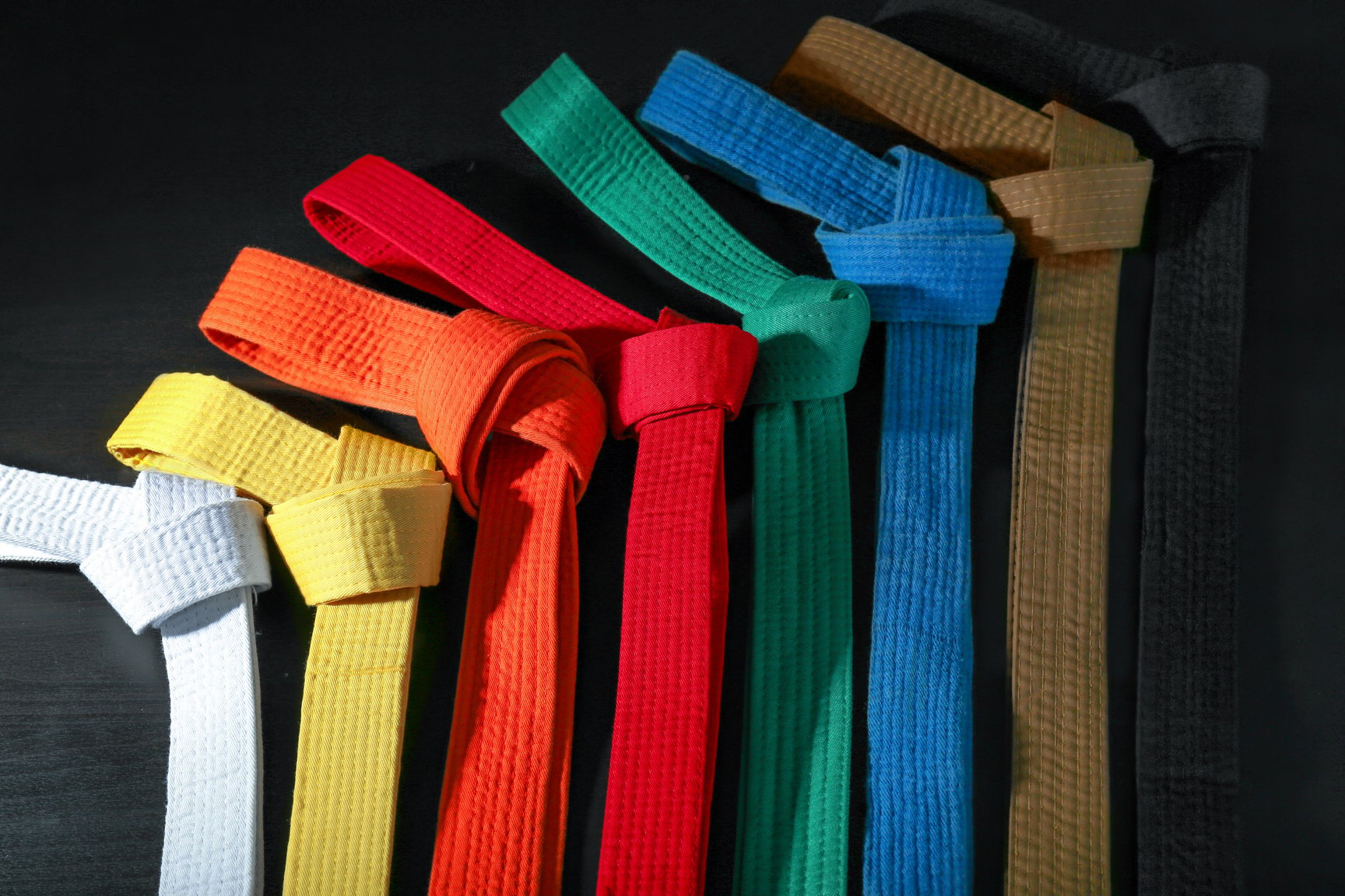 Colorful Karate Belts on Dark Background